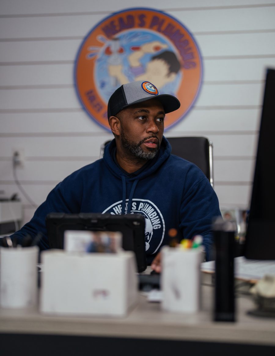Odari Head, field operations lead, at Head's Plumbing headquarters